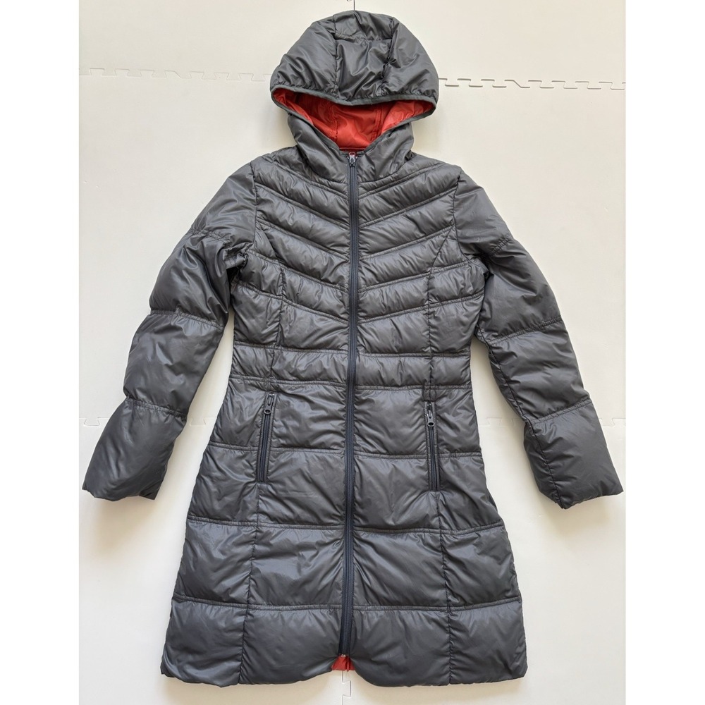 BERNARDO Goose Down Jacket Long Puffer Parka Coat Gorpcore - Size XS Gray Orange
